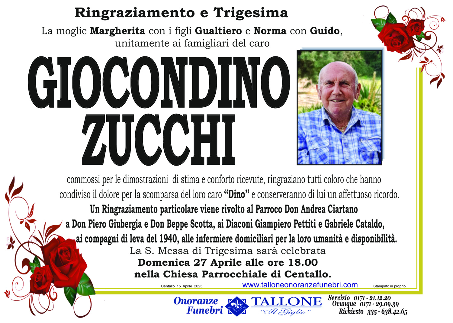 <br />
<b>Warning</b>:  Undefined variable $info in <b>/home/tallone/public_html/ringraziamenti.php</b> on line <b>68</b><br />
Giocondino Zucchi